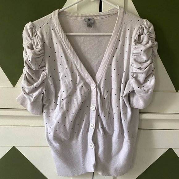 Worthington Black & White Polka-dot Ruched Cardigan - Picture 1 of 8